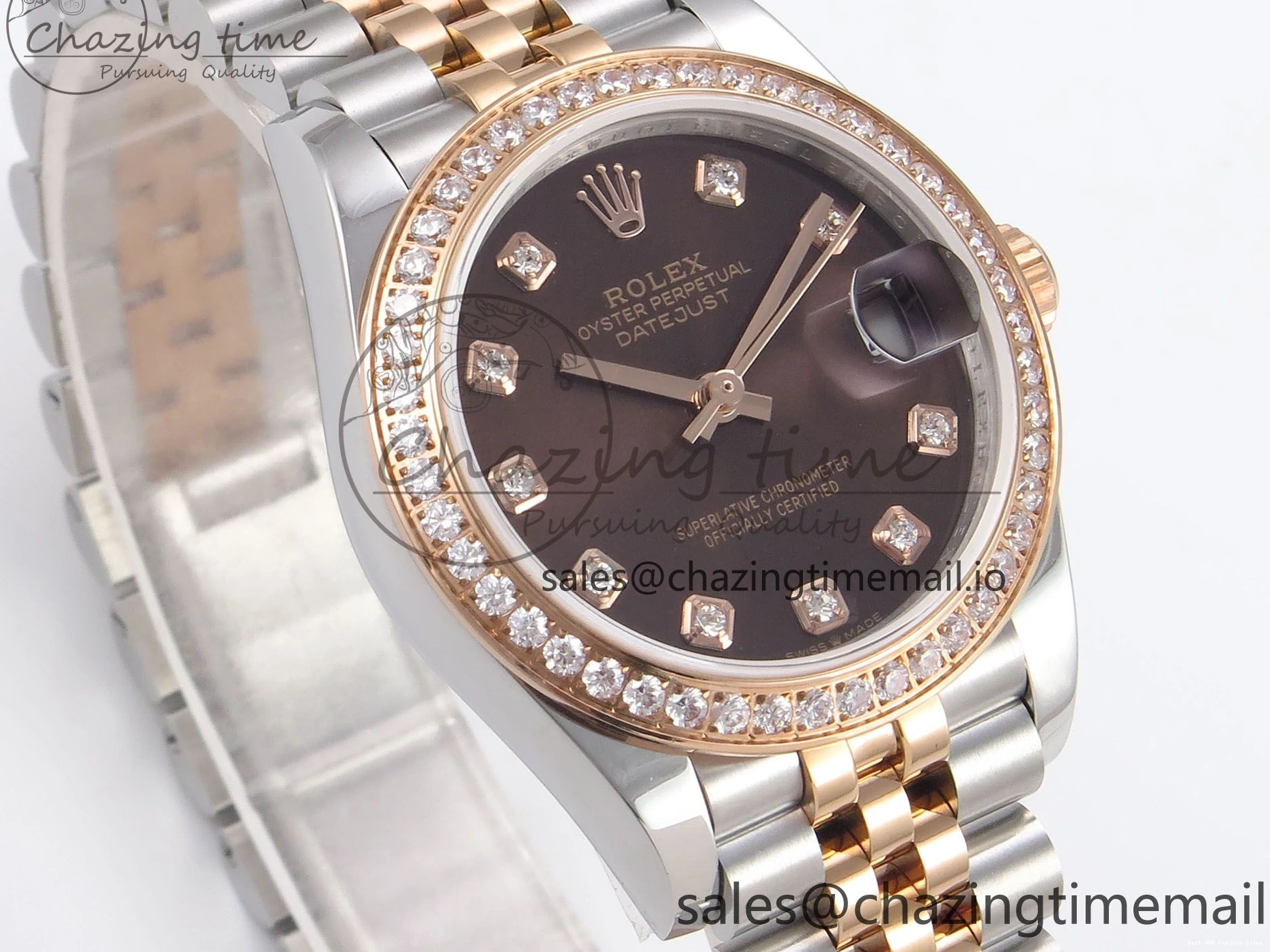 AAA Replica Watches GMF Bracelet SS on Jubilee Dimonds 278381RBR Supportive 1:1 Best 1166 Edition Brown 31 A DateJust Steel 904L RG Dial 0121